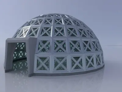 Large steel dome with glass panels and entry 3D model