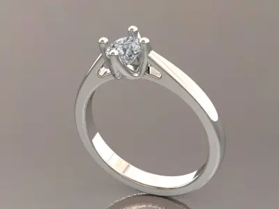 Elegant Solitaire Ring with Round Diamond Smooth Sleek Band   3D print model