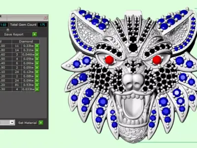 Wolf Head Pendant 3D Model  Gemstone Encrusted 3D print model