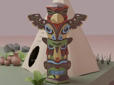 Native American village Low-poly 3D model