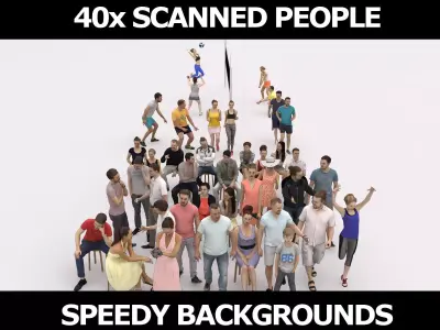   40x Crowd Scanned Casual 2 Summer Sport Elegant Sitting People Low-poly 3D model