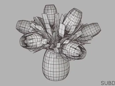 Protea Bouquet in Vase Low-poly 3D model