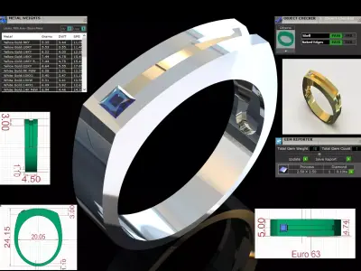Mens Ring Model Modern Linear with Ruby Gemstone mr0287 3D print model