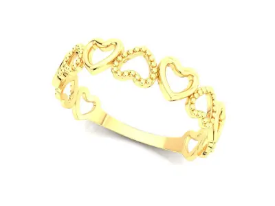 Gold Half Band Ring Heart Beaded Details 3D Model Print Ready 3D print model