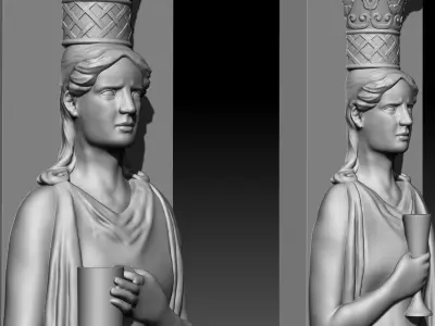 Caryatids two statues of woman holding cup 3D model
