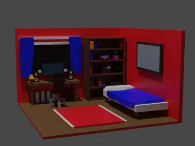 Modular Isometric Interior Low-poly 3D model