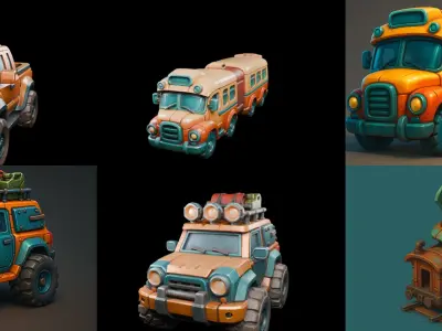 Stylized Car Advanced model bundle 20 pack 100 glb 3D model