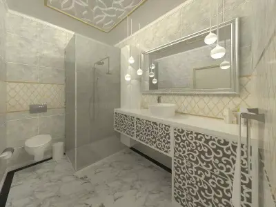 Bathroom with marble and gold decor Low-poly 3D model