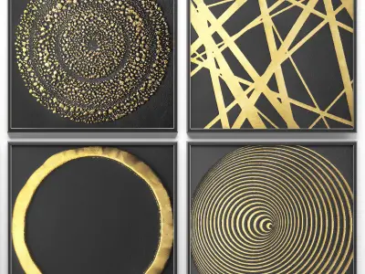 Collection of paintings with gold for walls 2 3D model