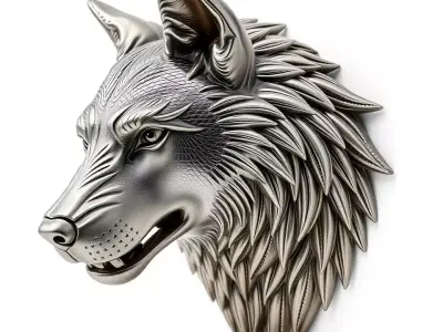 Silver Wolf Head Sculpture model pack Low-poly 3D model