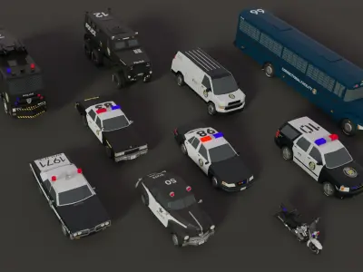 10  Collection Police vehicles Low-Poly fully rigged 3D Model Pack