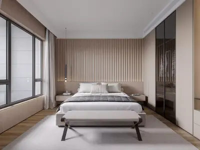 modern bedroom office room bathroom interior scenes  3D model