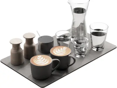134 eat and drinks decor set 04 coffee and water 04 3D model