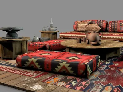 Old Ottoman Sofa Set v2 3D model