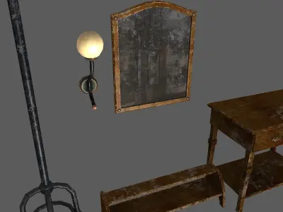 Hallway old furniture pack Free low-poly 3D model