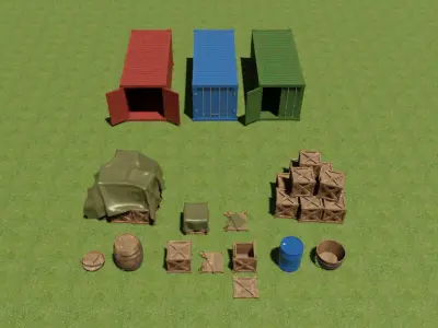 Wooden Box And Container Pack  Low-poly 3D model