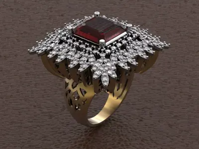 Ring with emerald and diamonds 3D print model