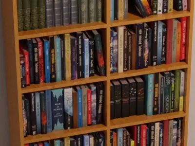 Books collection bookcase in wooden wall 3D model