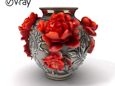 Ornate Floral Vase D Model Pack Low-poly 3D model
