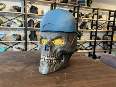 Skull with Basecup Hat  hollow inside 3D print model