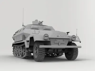 Hanomag Sd Kfz 251 Ausf A and Gunner with MG-34 3D print model