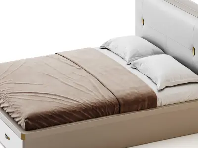 White Wooden Luxury Leather Upholstered Bed 3D model