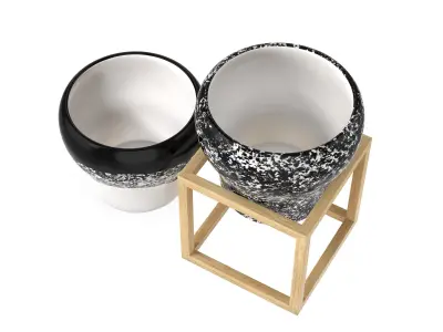 Flower Pot with a Wood Cube Frame 3D model