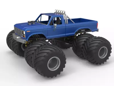 Vintage Monster Truck with double wheels Scale 1 to 25 3D print model