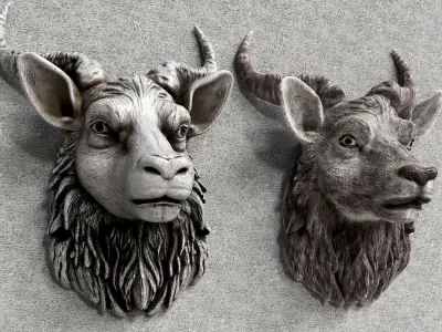  Deer Head Sculpture Low-poly 3D model