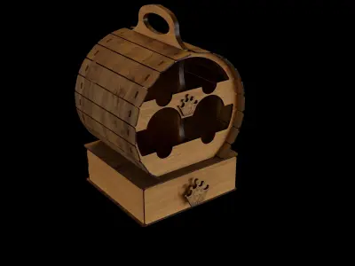 Barrel Wine Rack with Glasses 3D model