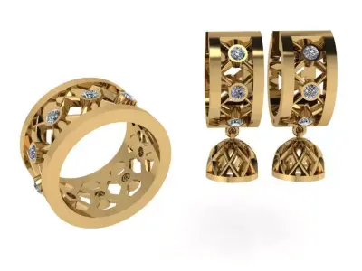 Grid Earring Ring Set 2427 3D print model