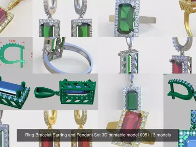 Ring  Earring and Pendant Set 3D printable model 0051 3D Model Pack