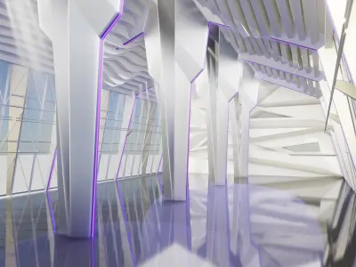 Sci Fi Exhibition Hall Interior Blender EEVEE Low-poly 3D model