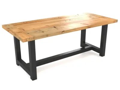 Wooden Table Set Low-poly 3D model