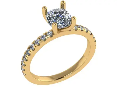 Cushion cut diamond solitaire ring 3D print model