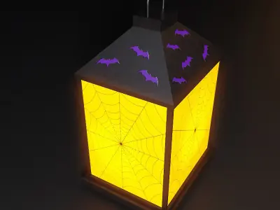 Lantern low poly 3d model halloween with bats and spiders 3D model