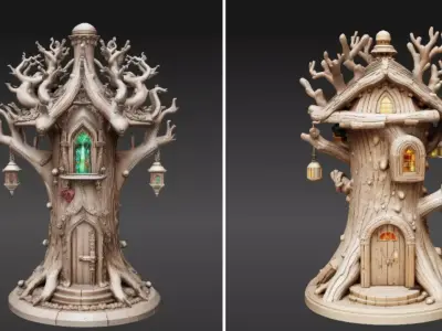 Lantern Tree House 3D Model Fantasy Miniature Two Model 3D model