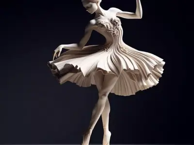 Elegant Ballerina Sculpture Porcelain Dancer Mid-Twirl 3D Low-poly 3D model