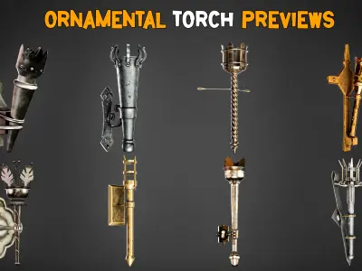 50 Ornamental Torches Models and Texture 3D model