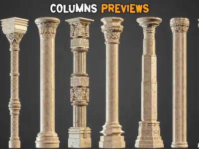 15 Gothic Columns 3D Model and 30 Ornaments Brush     Vol 22 3D model