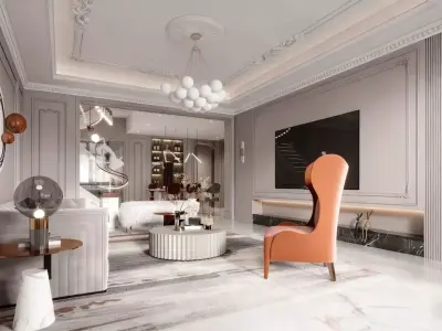 Modern Light Luxury Living Room 3D model