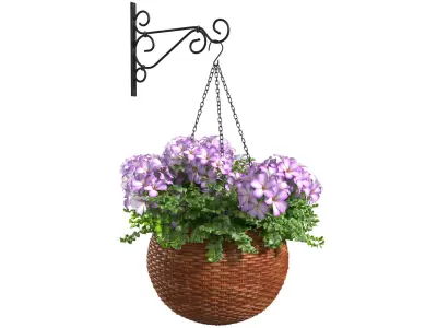 Hanging basket flowerpot rattan pot with flowers 3D model purchase