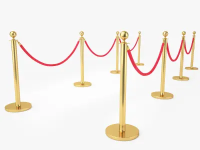 Red Velvet Rope Stanchion Set 3D model