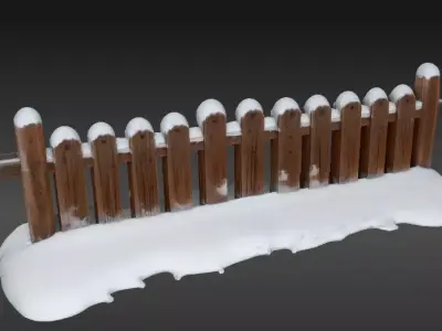 Snowy Wooden Fence 3D Model Winter Game Ready Christmas Low-poly 3D model