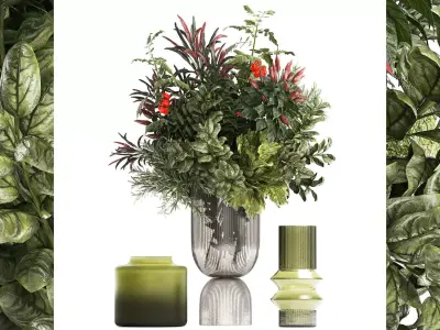 Bouquet of kitchen herbs and vegetables vase tomato pepper  3D model