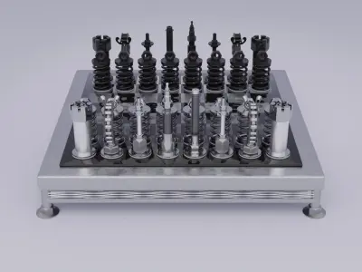 Chess stylized set pieces and board low-poly 3D model Low-poly 3D model