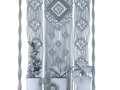 Indoor Plants in rusty Concrete Pot with Macrame  Free 3D model
