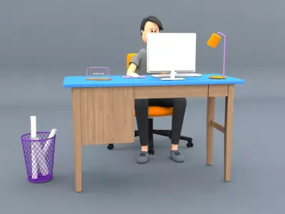 office woman working at desk Free 3D model