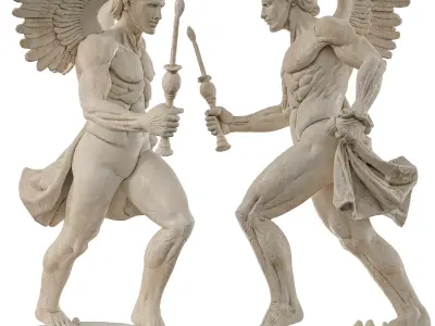 Ancient Greek Soldier Sculpture - Winged Marble Statue 3D model