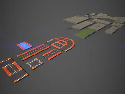 Sci Fi Modular Road Pack Low-poly 3D model